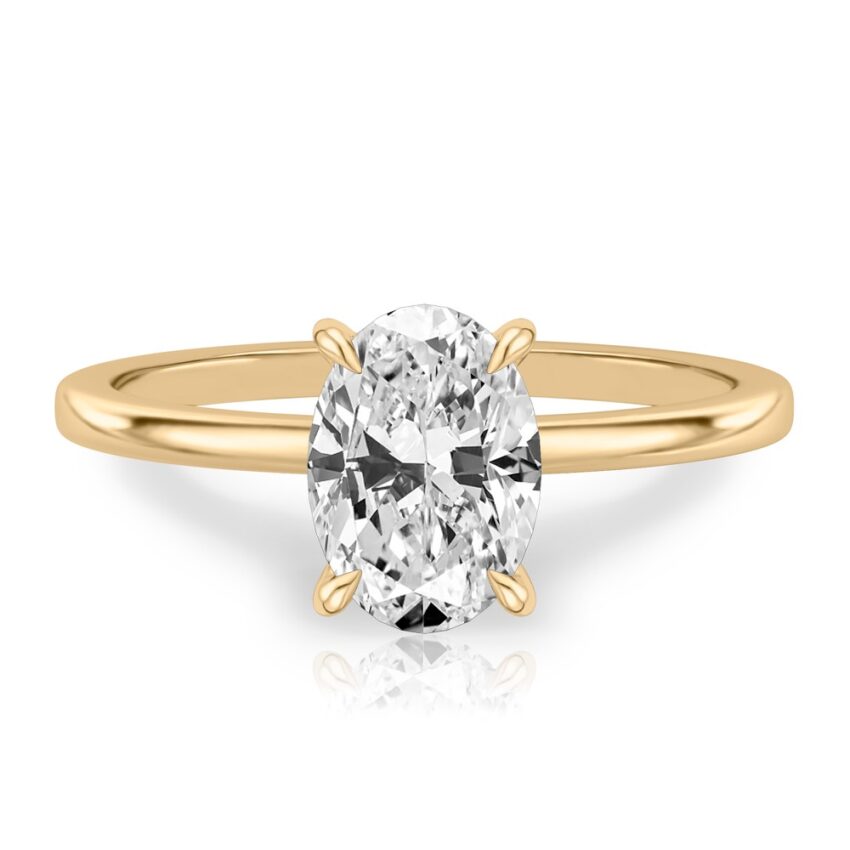 oval shape diamond flush hidden halo engagement ring in yellow gold