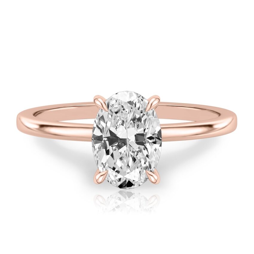 oval shape diamond hidden halo engagement ring in rose gold