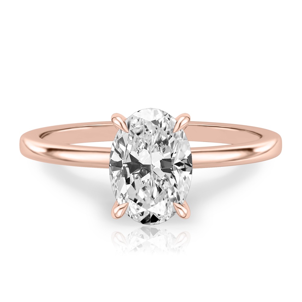 oval shape diamond hidden halo engagement ring in rose gold