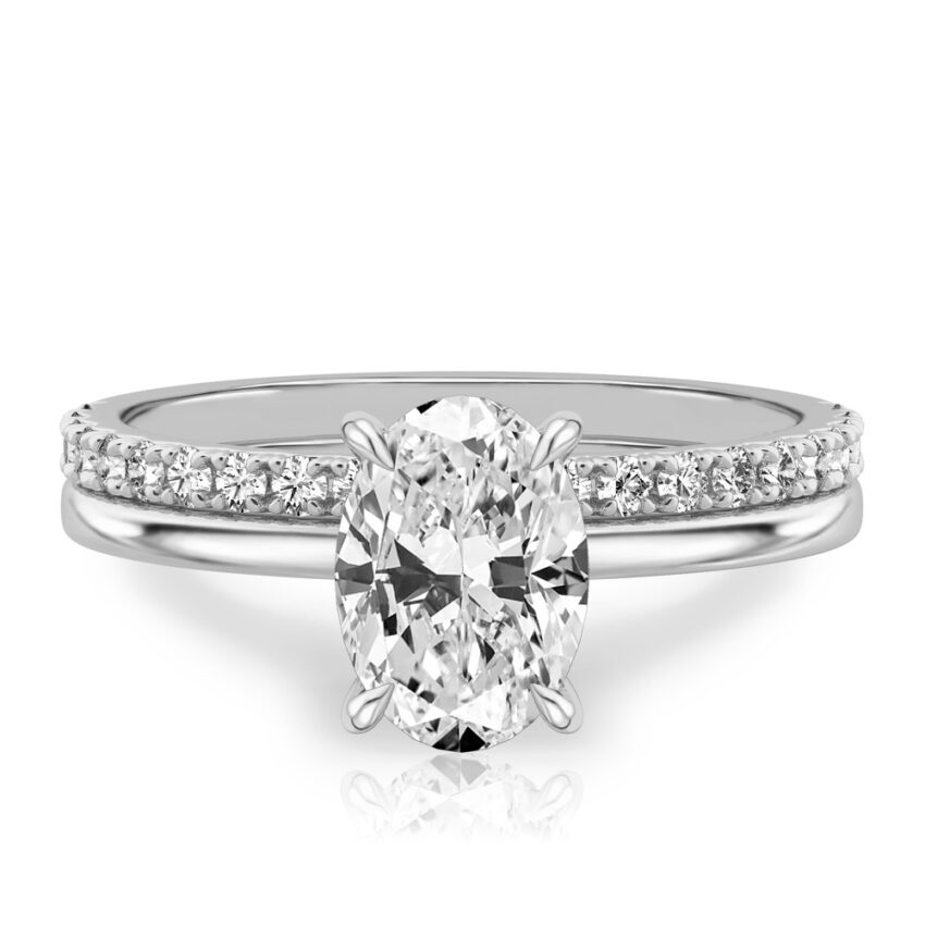 oval shape diamond hidden halo engagement ring set platinum