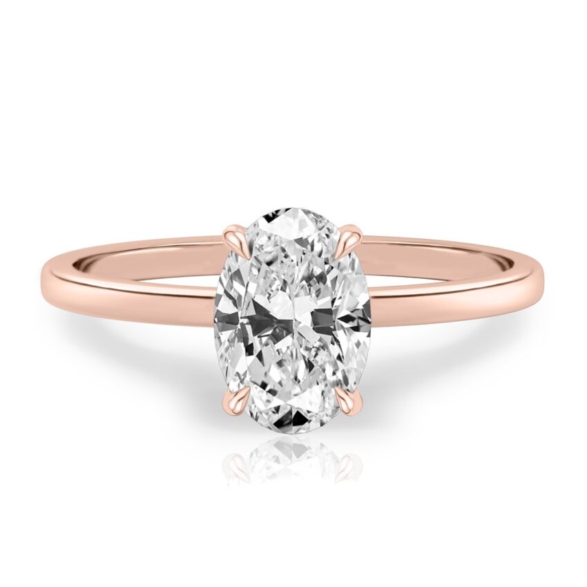 oval shape diamond ultra low hidden halo engagement ring in rose gold