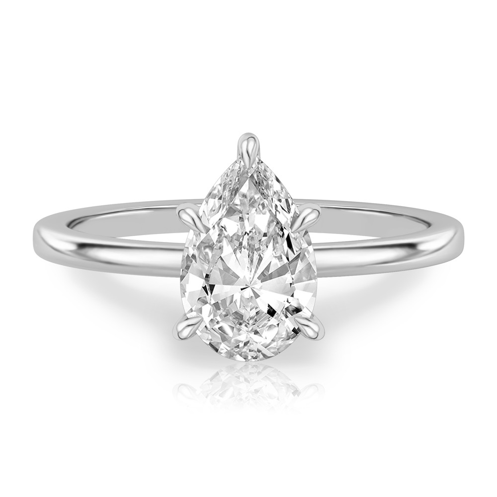 pear shape diamond hidden halo engagement ring in platinum