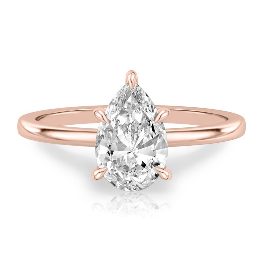 pear shape diamond hidden halo engagement ring in rose gold