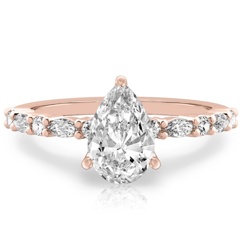 pear shape diamond marquise and round diamond ring rose gold
