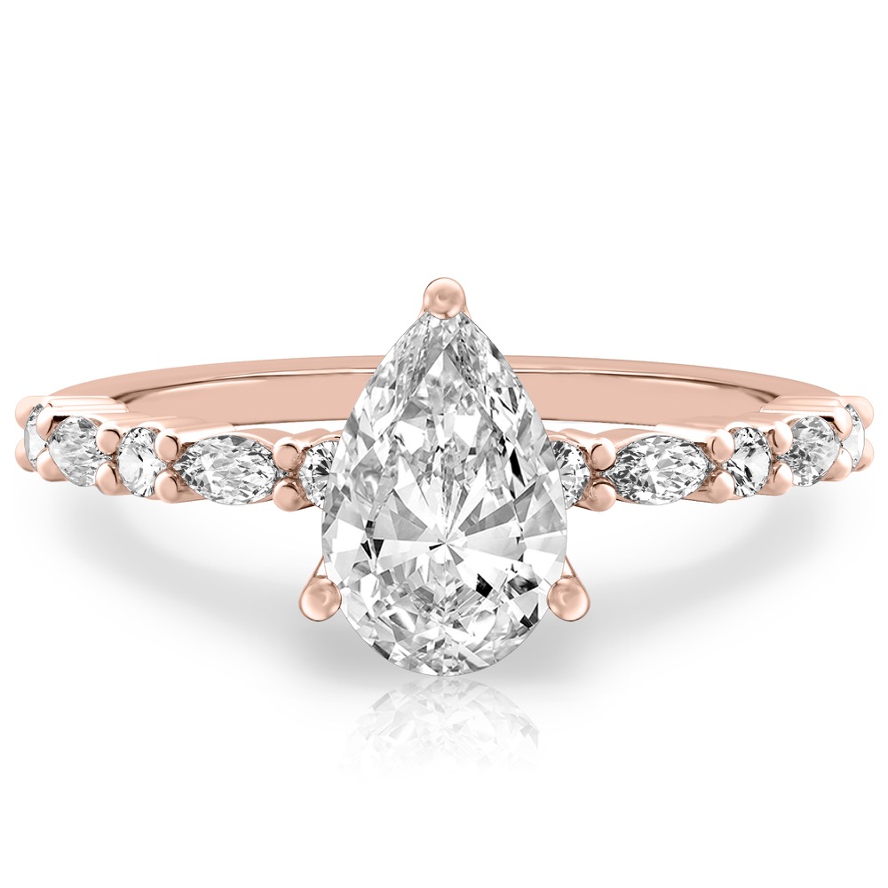 pear shape diamond marquise and round diamond ring rose gold
