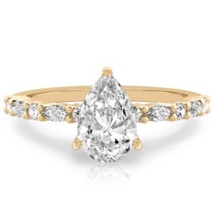 pear shape diamond marquise and round diamond ring yellow gold