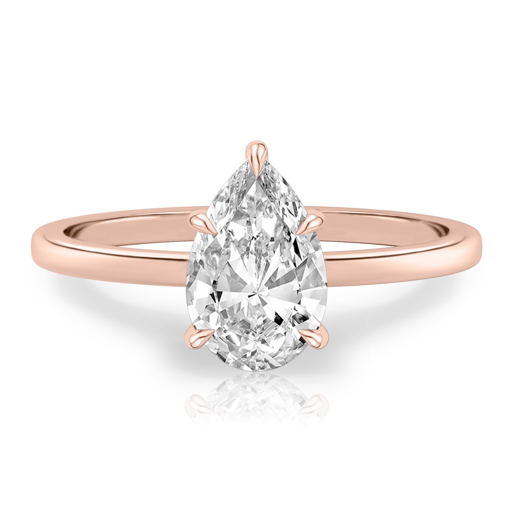 pear shape diamond ultra low hidden halo engagement ring in rose gold