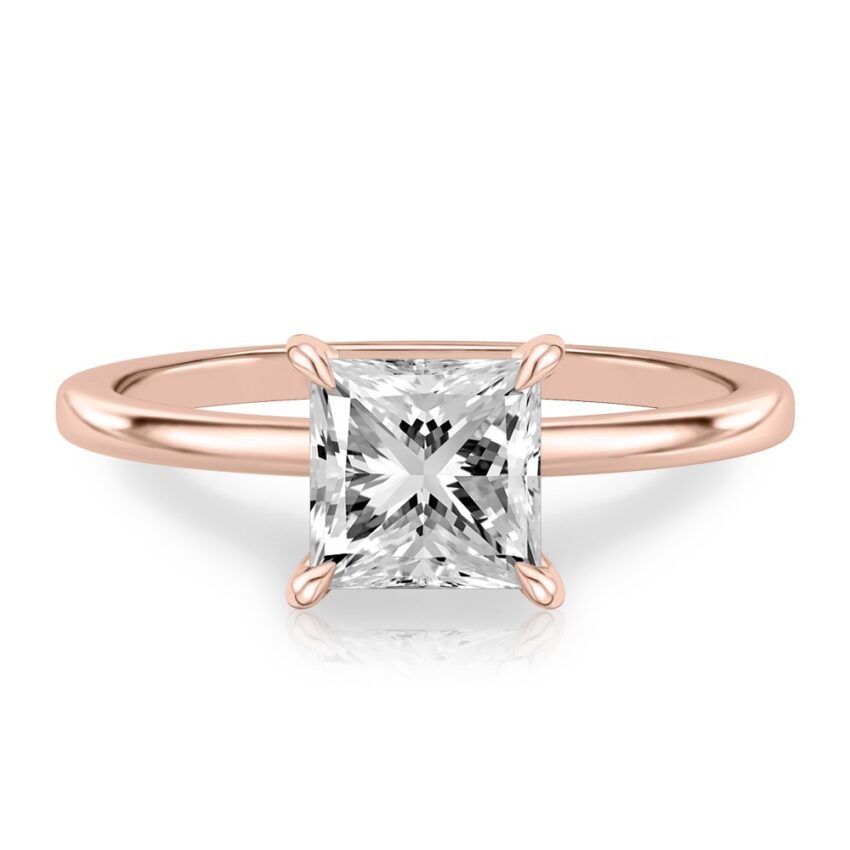 princess cut diamond hidden halo engagement ring in rose gold