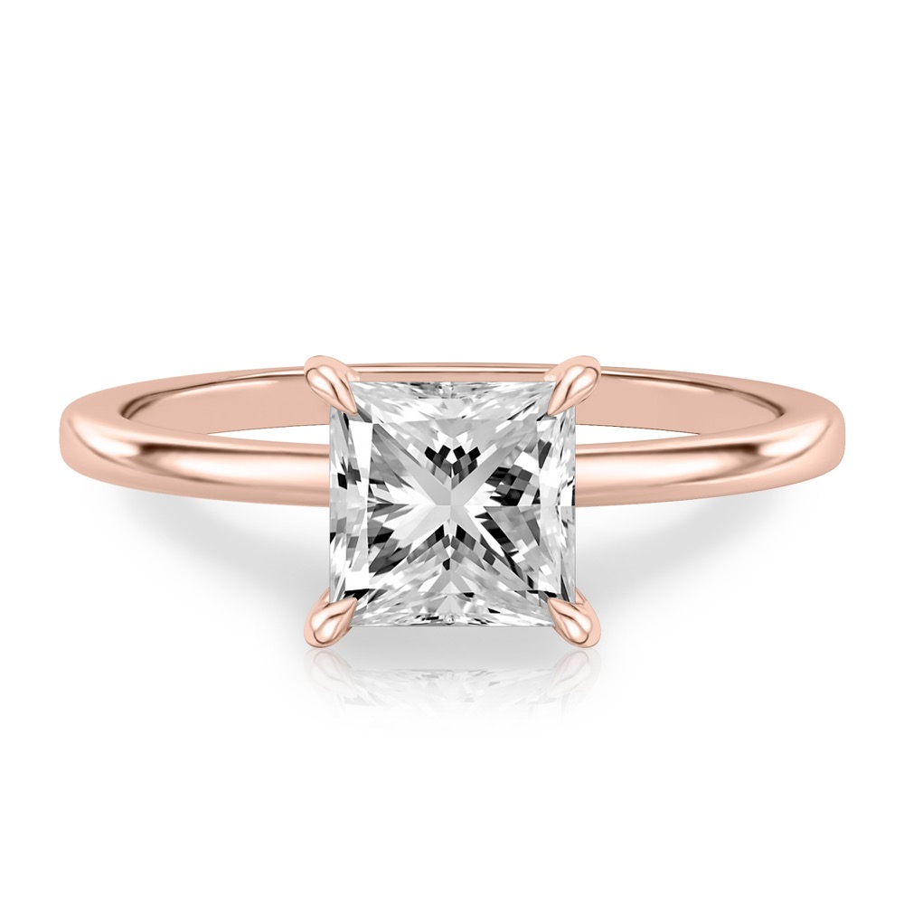 princess cut diamond hidden halo engagement ring in rose gold