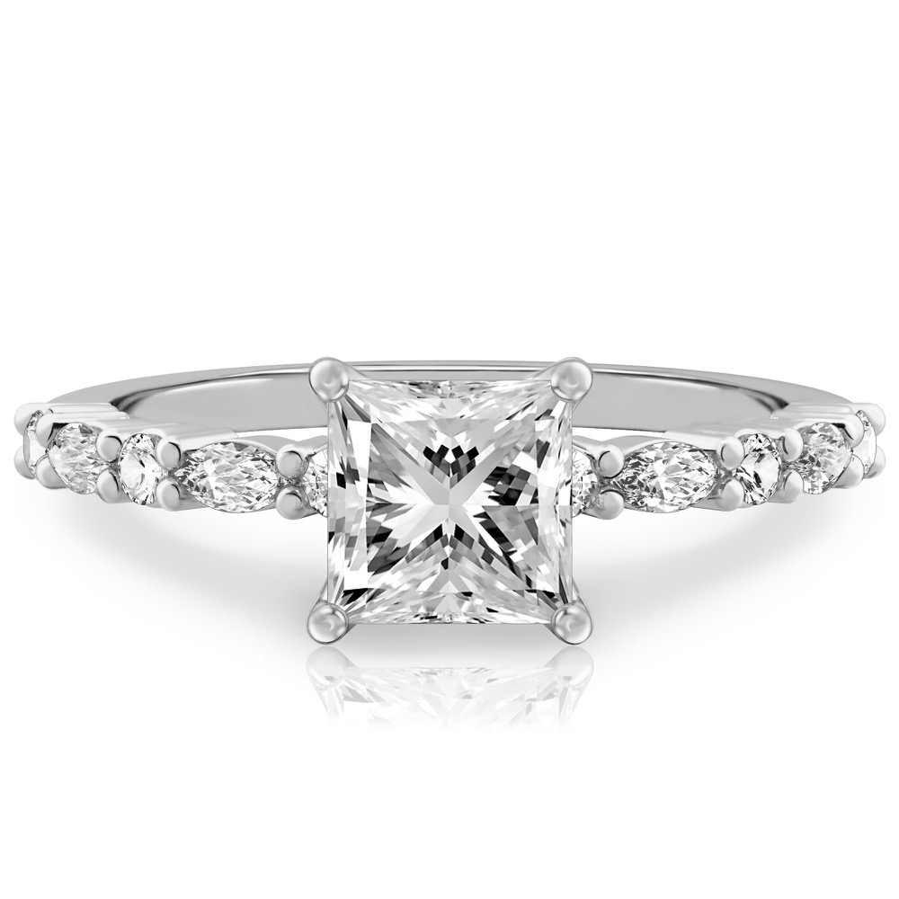 princess cut diamond marquise and round diamond ring platinum
