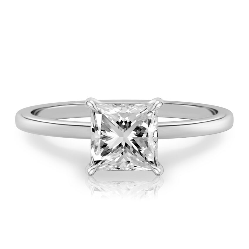 princess cut diamond ultra low hidden halo engagement ring in platinum