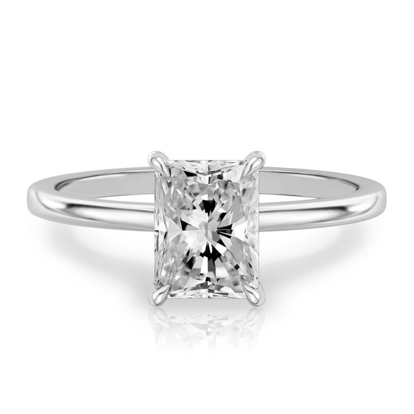 radiant cut diamond hidden halo engagement ring in platinum