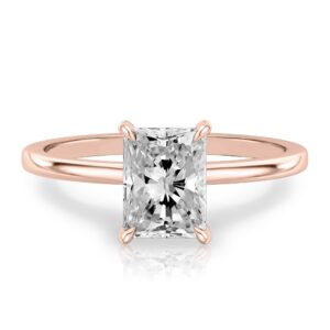 radiant cut diamond hidden halo engagement ring in rose gold