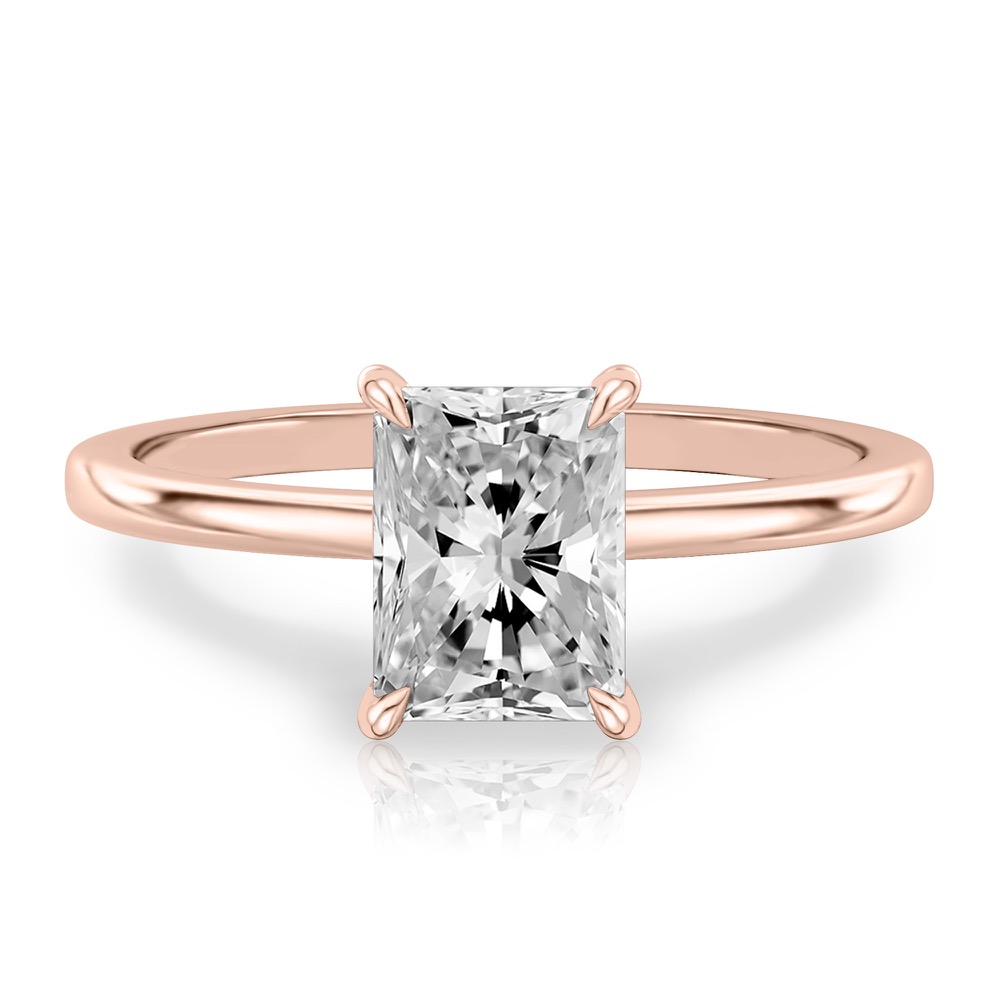 radiant cut diamond hidden halo engagement ring in rose gold