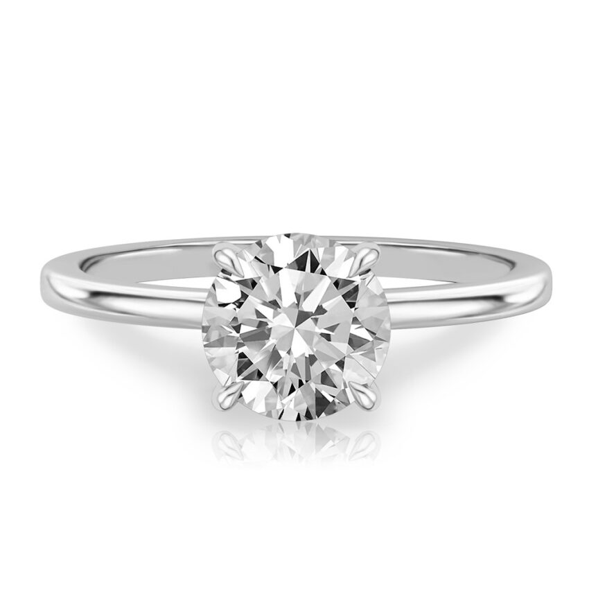 round cut diamond flush hidden halo engagement ring in palladium