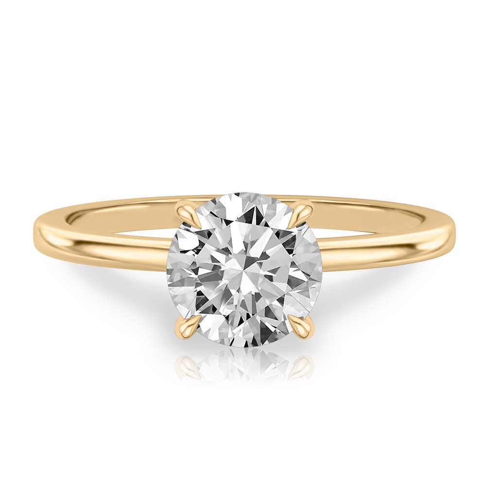 round cut diamond flush hidden halo engagement ring in yellow gold