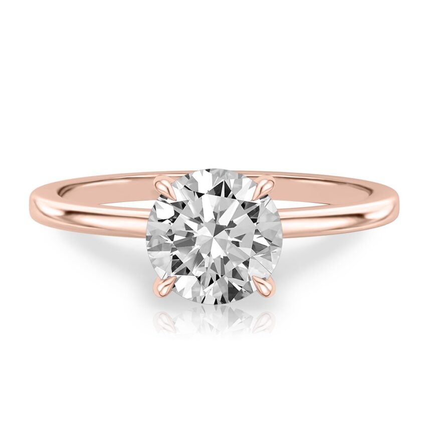 round cut diamond hidden halo engagement ring in rose gold