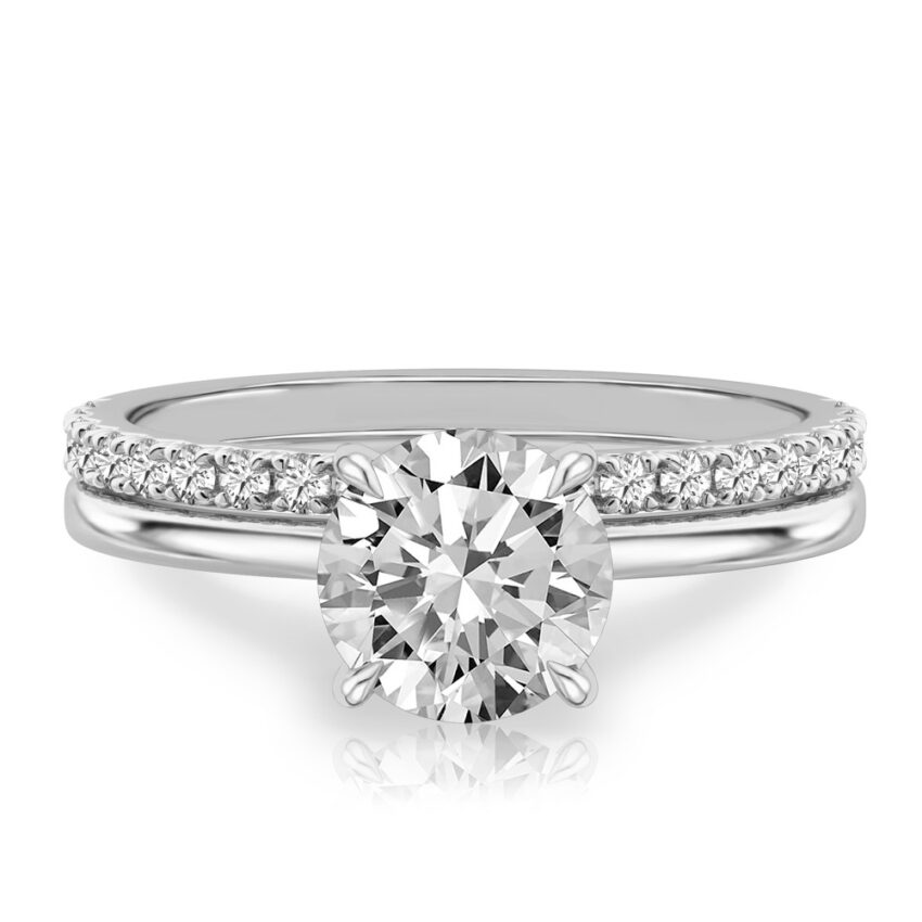 round cut diamond hidden halo engagement ring set white gold