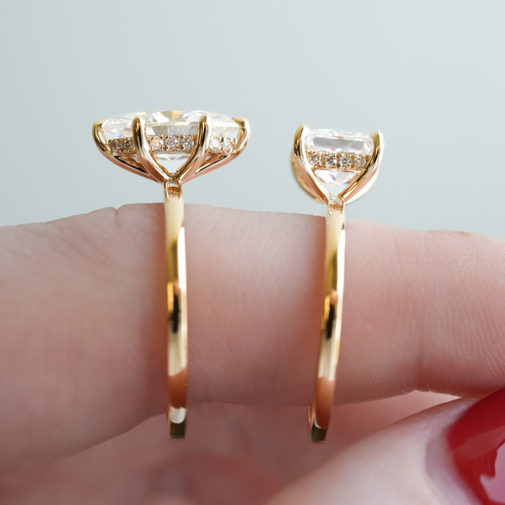 do amore seamless hidden halo yellow gold engagement ring on hand