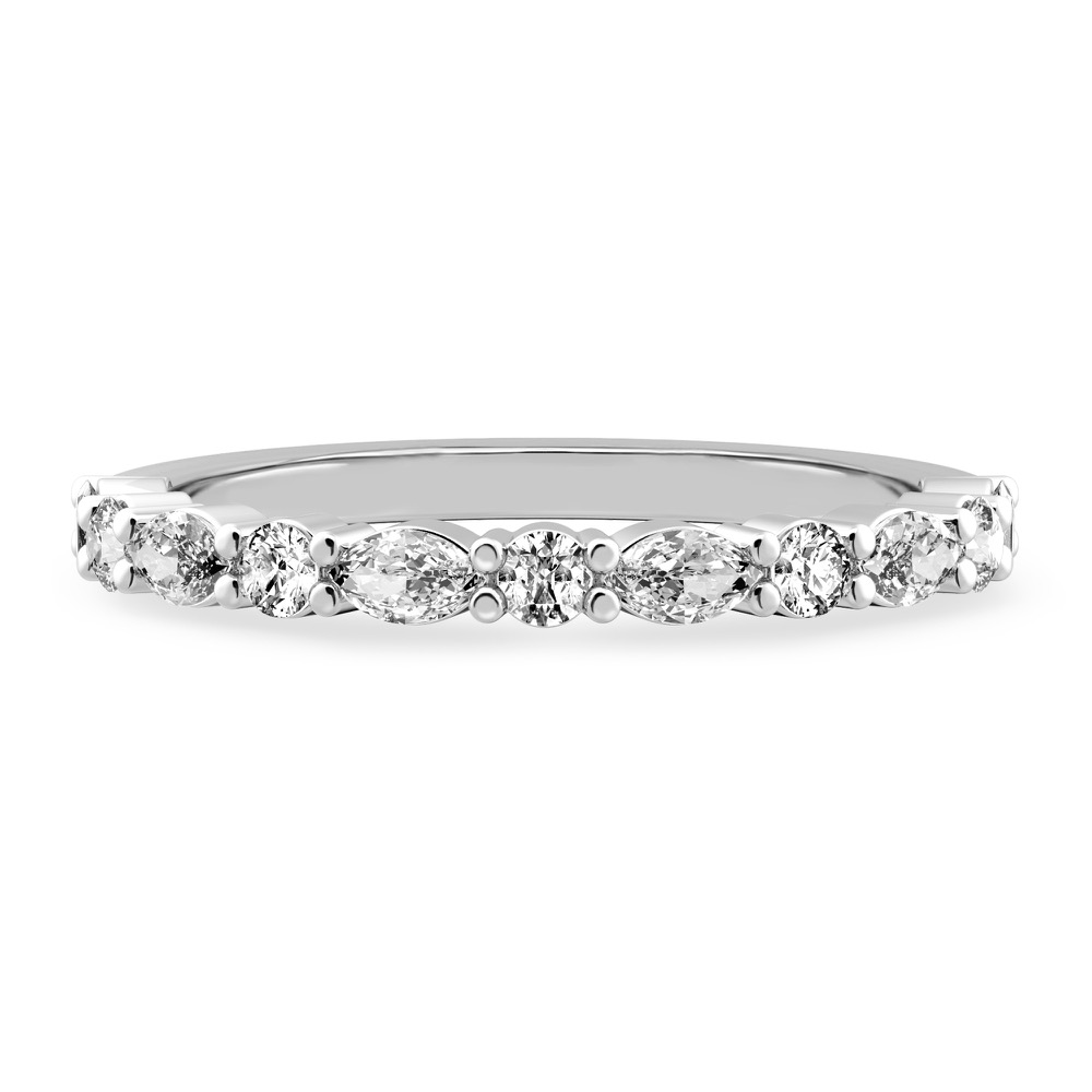 shared prong marquise and round diamond band platinum