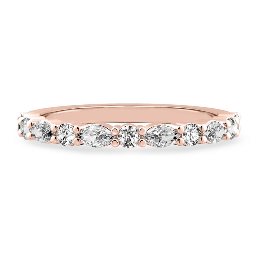 shared prong marquise and round diamond band rose gold
