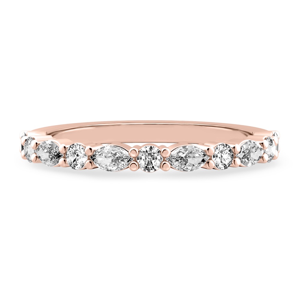 shared prong marquise and round diamond band rose gold