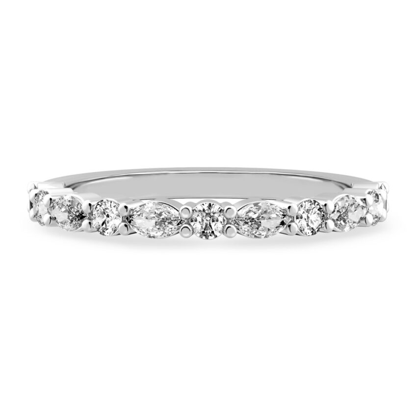 shared prong marquise and round diamond band white gold