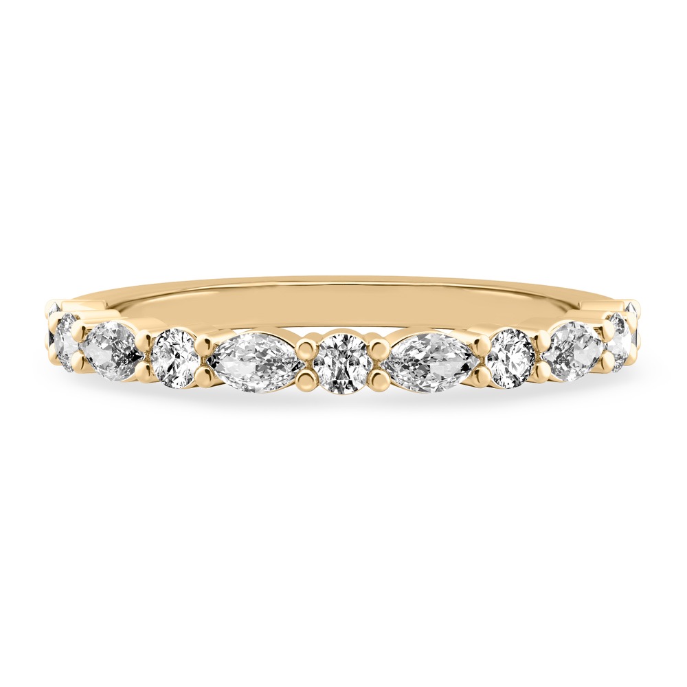 shared prong marquise and round diamond band yellow gold