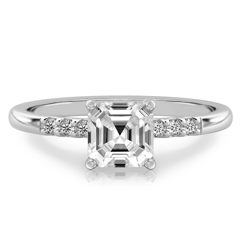 asscher cut diamond minimalist pave engagement ring in platinum