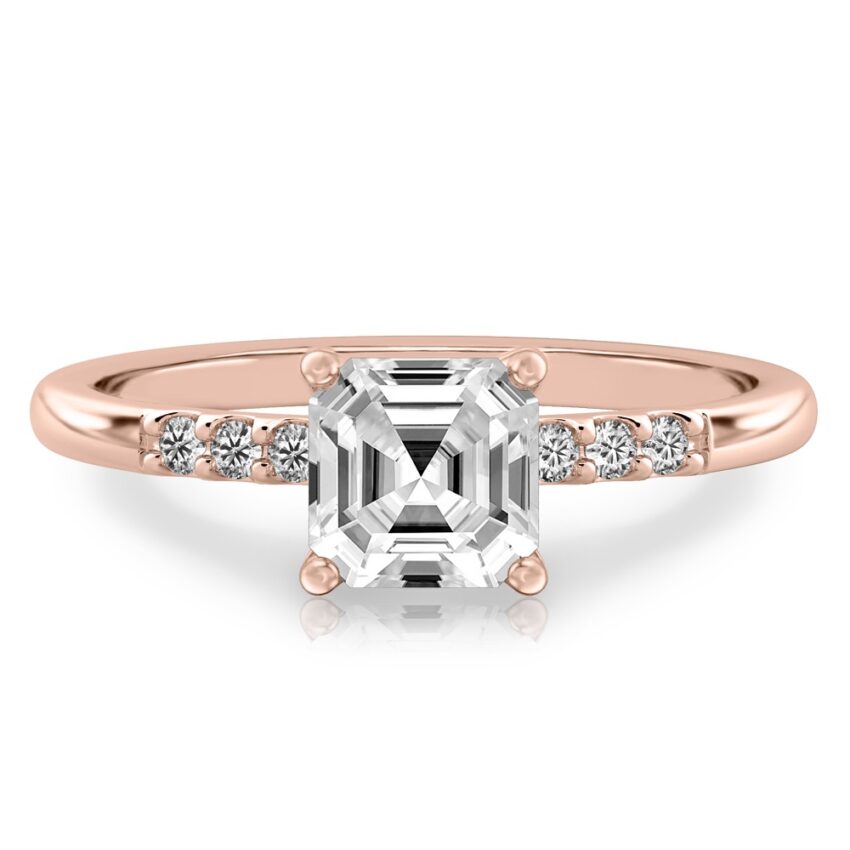 asscher cut diamond minimalist pave engagement ring in rose gold