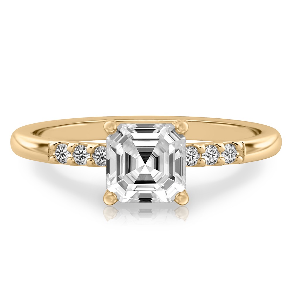 asscher cut diamond minimalist pave engagement ring in yellow gold