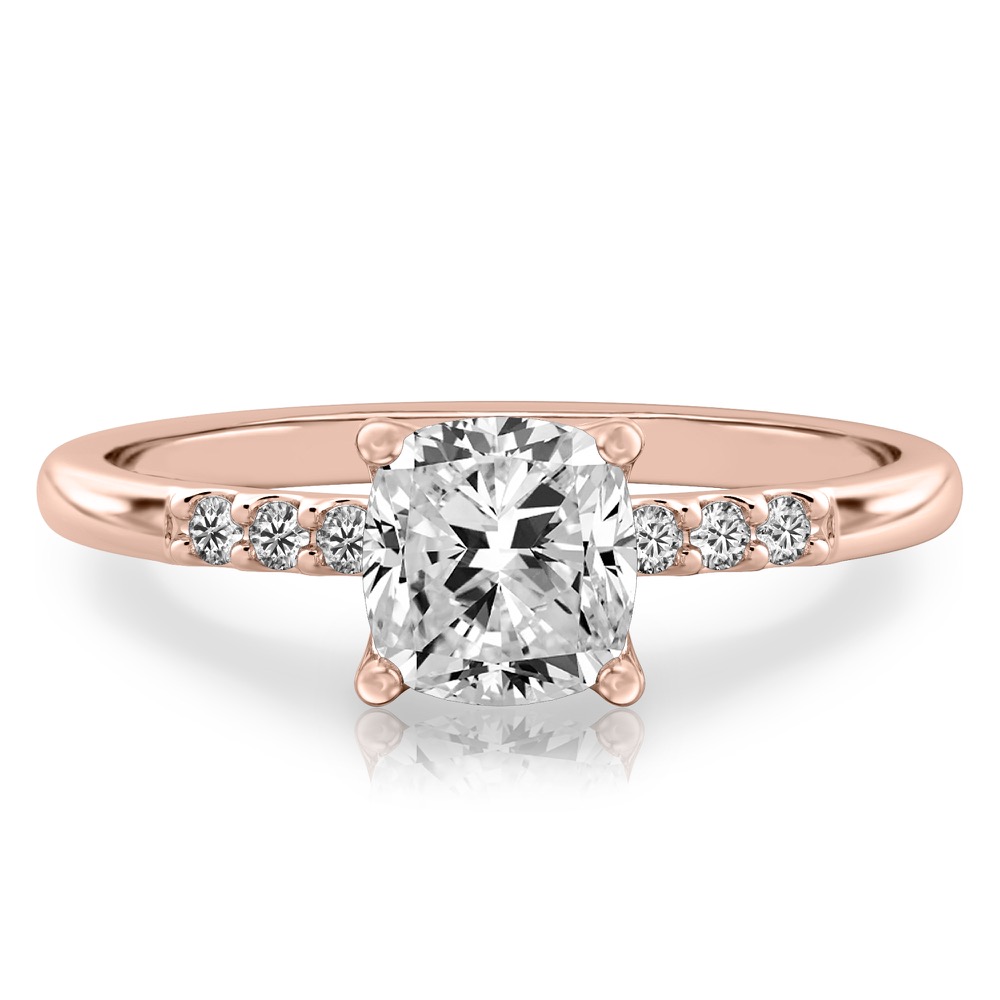 cushion cut diamond minimalist pave engagement ring in rose gold
