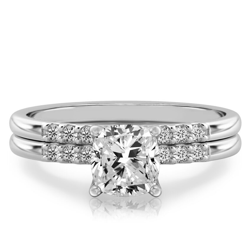 cushion cut diamond minimalist pave engagement ring set platinum