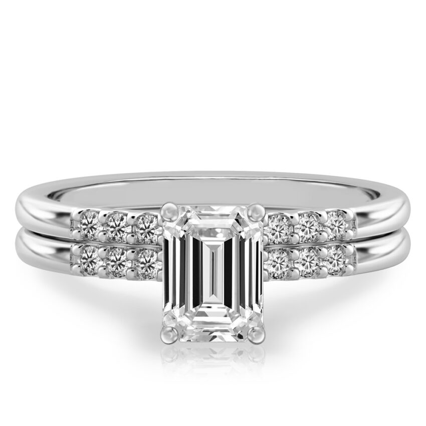 emerald cut diamond minimalist pave engagement ring set platinum