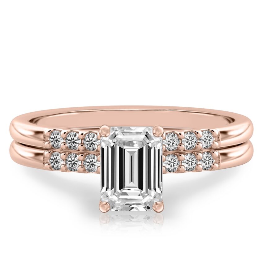emerald cut diamond minimalist pave engagement ring set rose gold