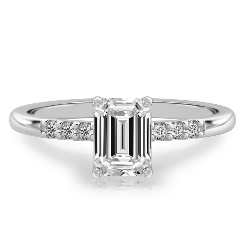 emerald cut diamond minimalist pave engagement ring in white gold