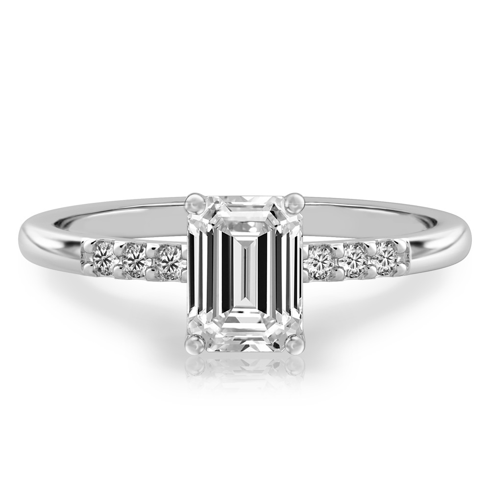 emerald cut diamond minimalist pave engagement ring in white gold