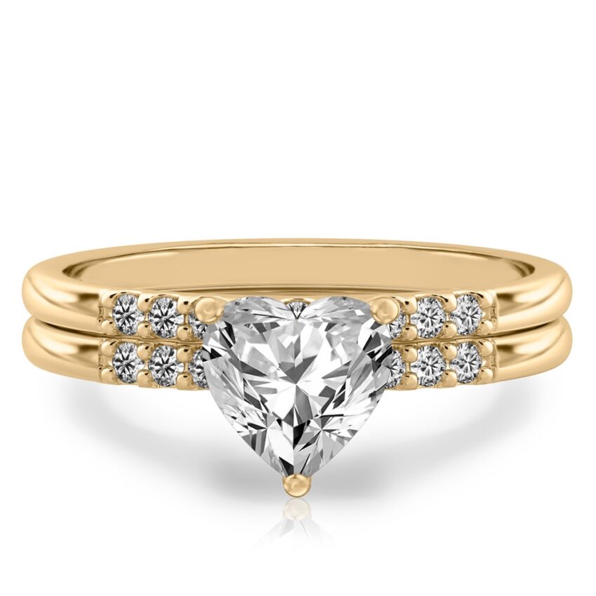 heart shape diamond minimalist pave engagement ring set yellow gold