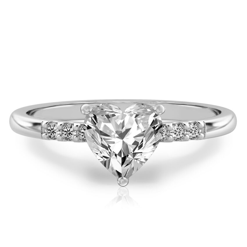 heart shape diamond minimalist pave engagement ring in white gold