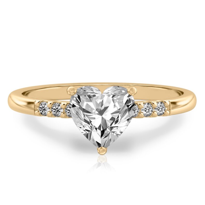 heart shape diamond minimalist pave engagement ring in yellow gold