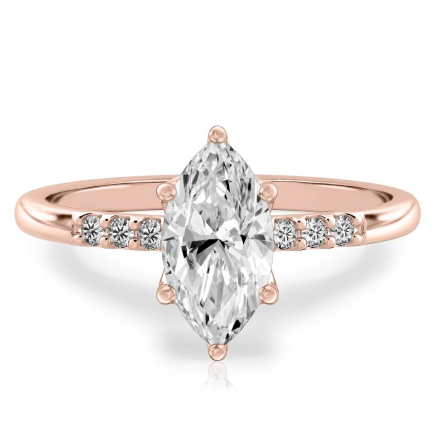 marquise cut diamond minimalist pave engagement ring in rose gold
