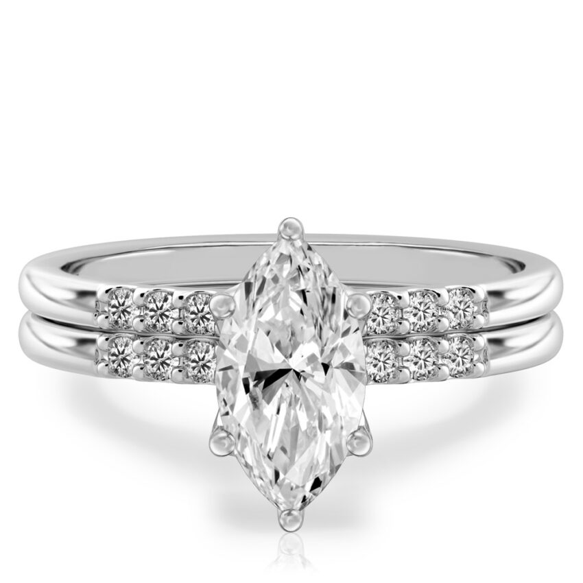 marquise cut diamond minimalist pave engagement ring set white gold