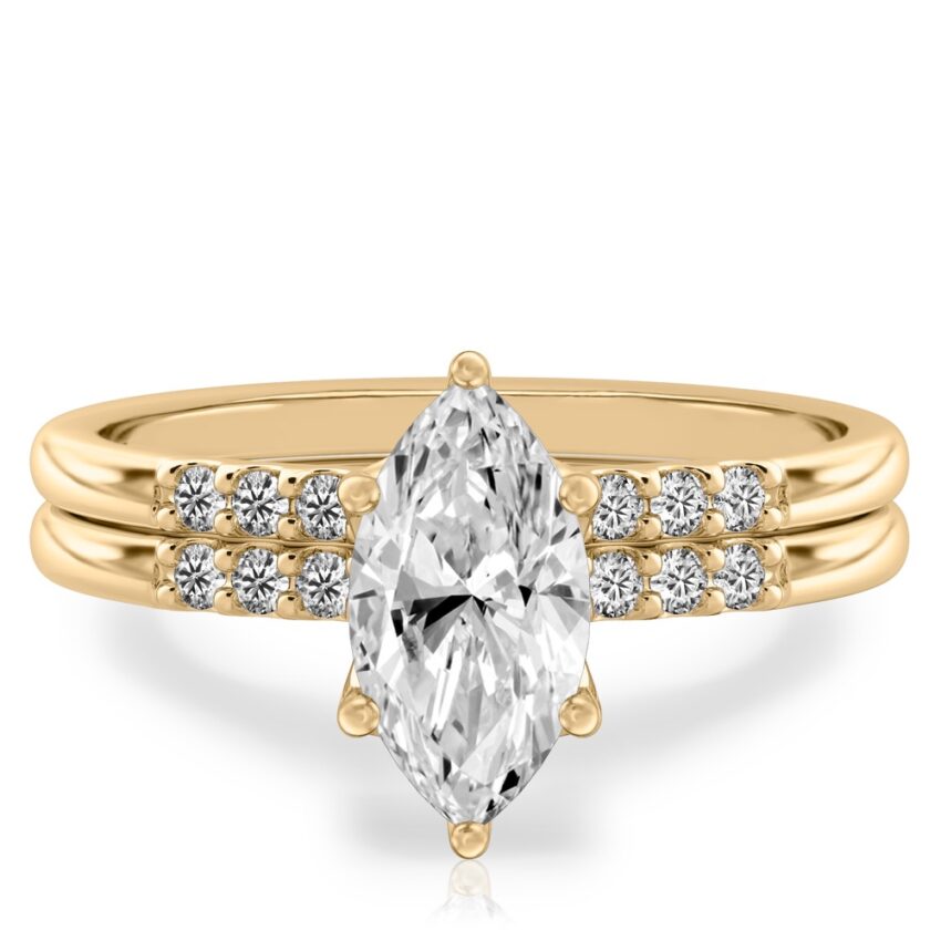 marquise cut diamond minimalist pave engagement ring set yellow gold