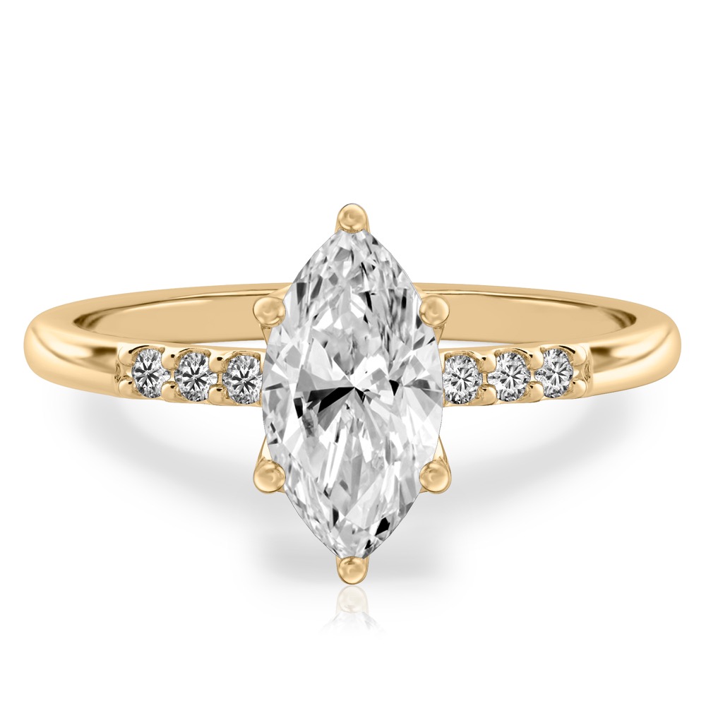 marquise cut diamond minimalist pave engagement ring in yellow gold