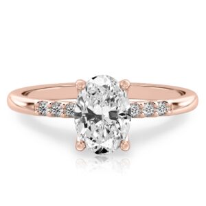 oval cut diamond minimalist pave engagement ring in rose gold