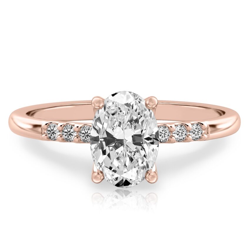 oval cut diamond minimalist pave engagement ring in rose gold