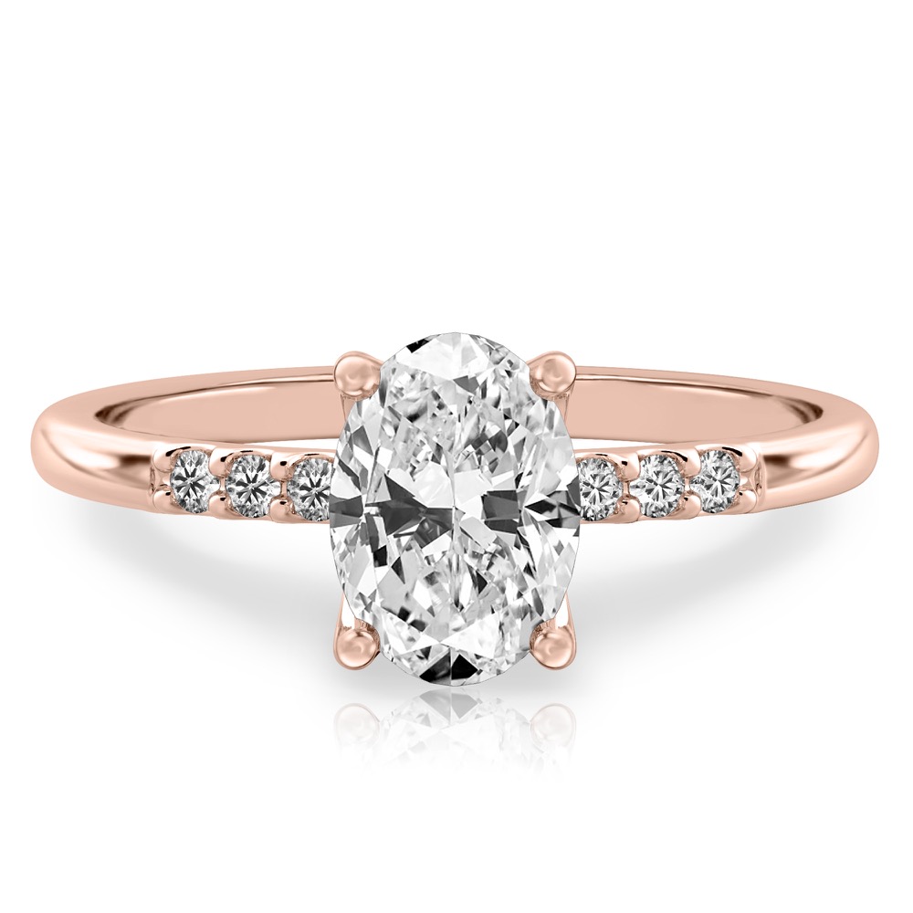 oval cut diamond minimalist pave engagement ring in rose gold