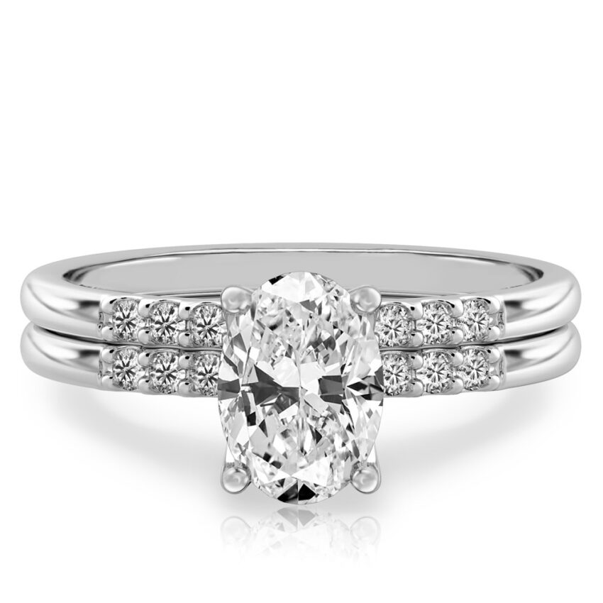 oval cut diamond minimalist pave engagement ring set platinum