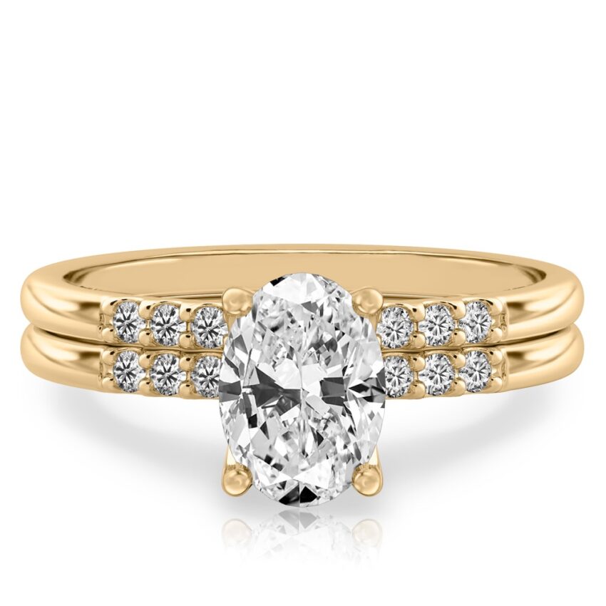 oval cut diamond minimalist pave engagement ring set yellow gold
