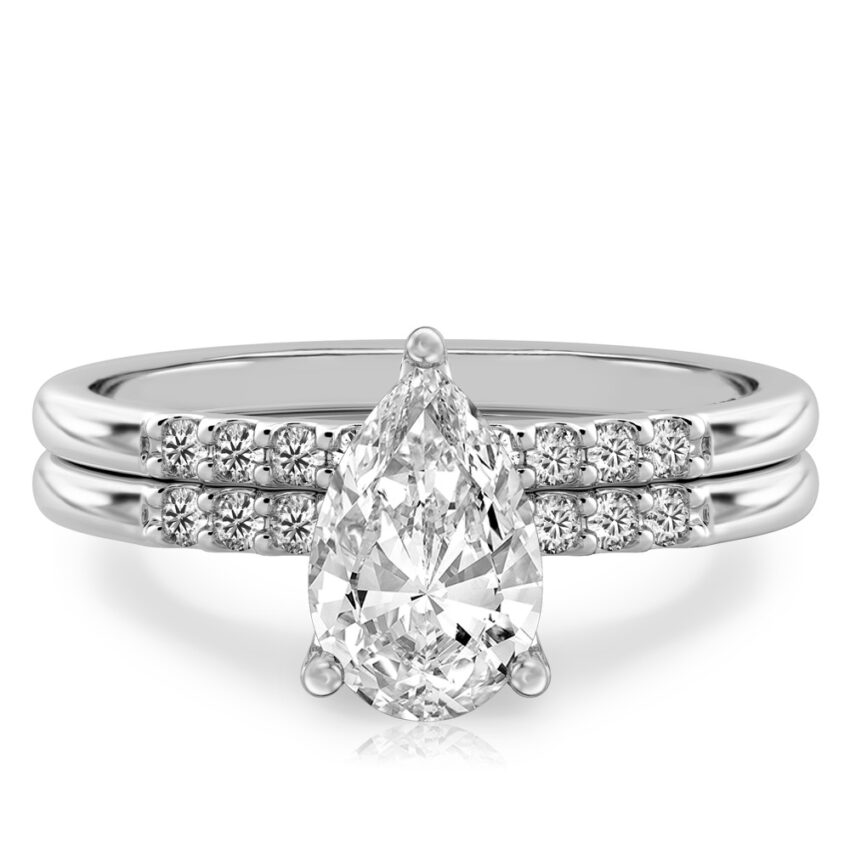 pear shape diamond minimalist pave engagement ring set platinum